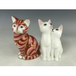 A Royal Crown Derby cat form paperweight (no stopper) together with a Beswick Little Likeables