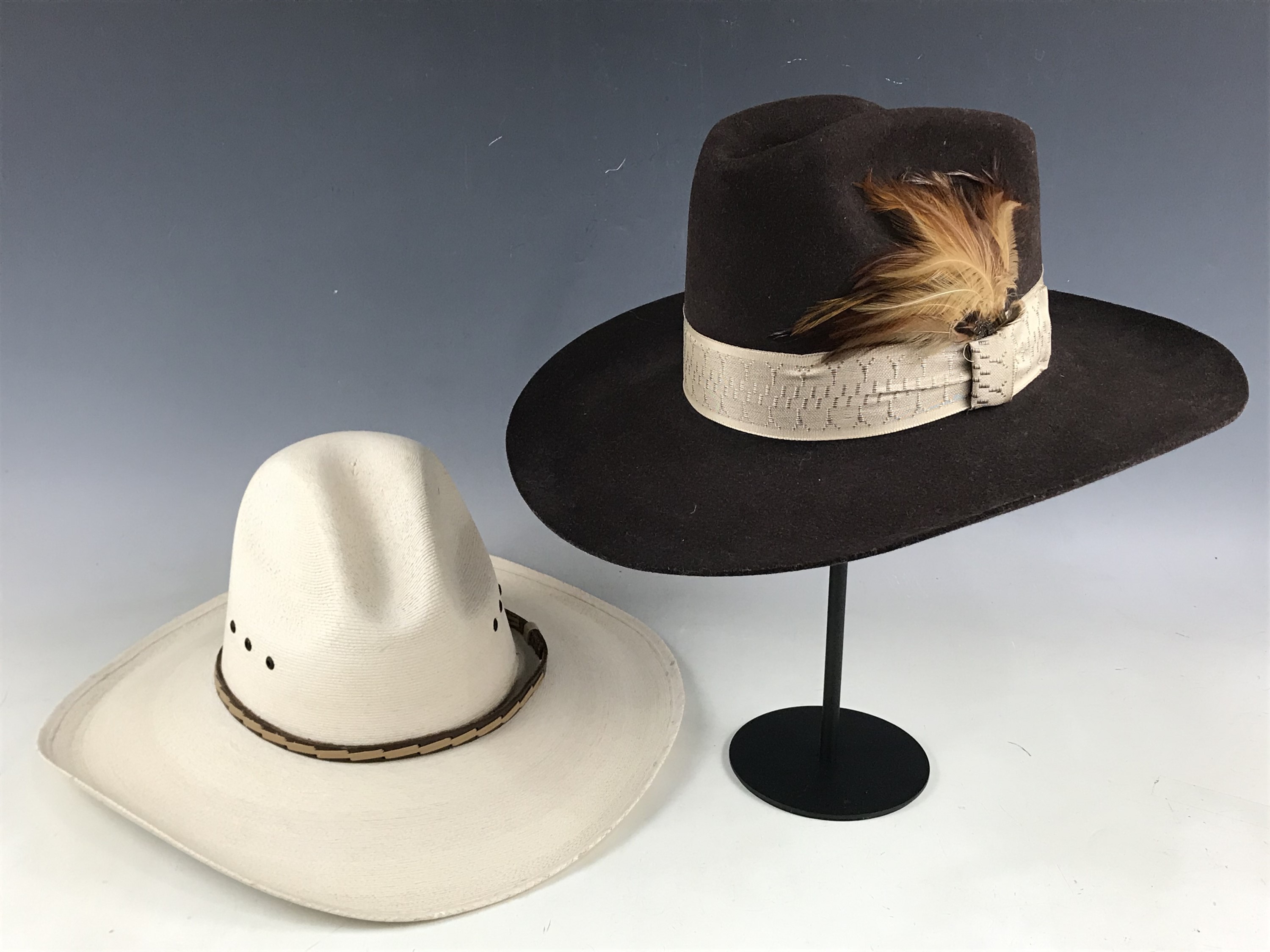 A Sahuayo Summit "Cowboy" hat, size 7 3/8, together with a Bee Deluxe Westerner hat, both in