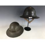 Five Second World War fire watchers' helmets