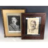 Two framed portraits of Adolf Hitler