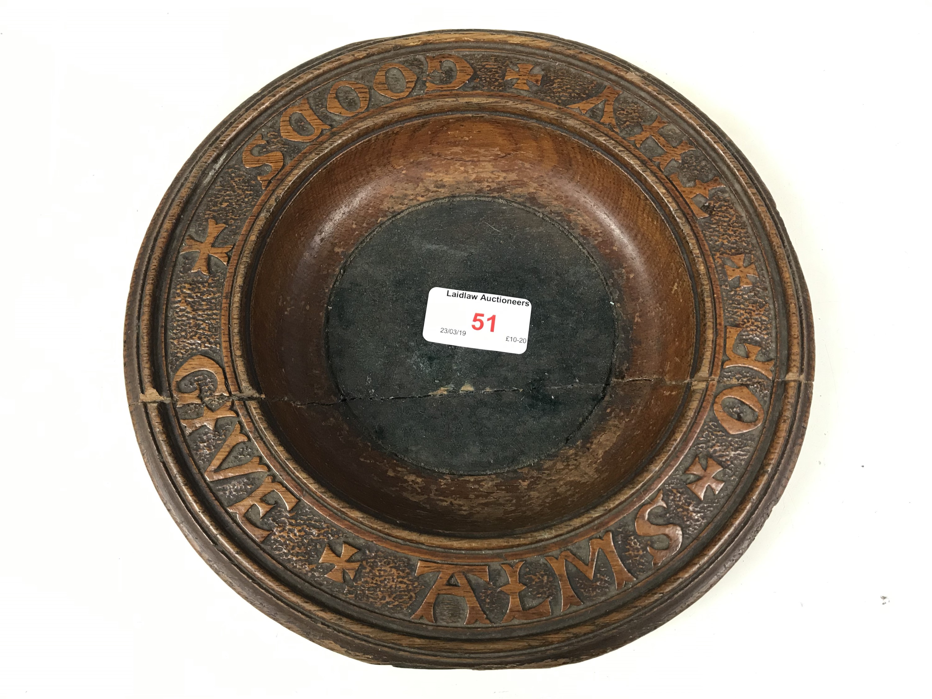 A Victorian carved oak church alms collection dish