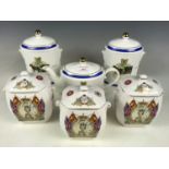 Two Ringtons centenary 1907 - 2007 biscuit barrels together with a centenary teapot and three