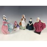 Five Royal Doulton figurines including The Milk Maid HN2057, Spring Morning HN1922, Delight & Cherie