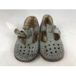 A 1930s / 1940s child's pair of duck-egg blue leather 'Mary Jane' shoes