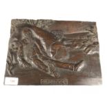 Possible Boer War interest, a bas-carved wooden panel depicting a fallen soldier above the legend '