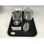 20th century designer glass, including a boxed Kosta Boda tea light, a Wedgwood candlestick, a