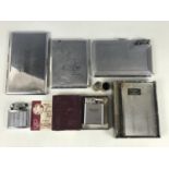 Vintage chromium-plated cigarette cases and lighters, including a Windsor cigarette case with