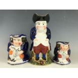 Three Allertons Gaudy Welsh Toby character jugs, the largest 26 cm in height