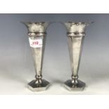 A pair of George V silver spill vases, of tapering hexagonal section, Levi & Salaman, Birmingham,