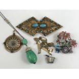 Early 20th Century costume jewellery, including a sautoir necklace, a gilt metal and turquoise glass