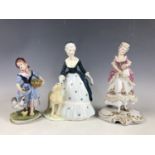 A Coalport Abigail figurine together with two Capo di-monte figures