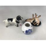 A Beswick Cocker Spaniel figurine, a Kyd novelty salt and pepper set modelled in the form of hares