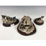 Border Fine Arts Tug of War, collie dog with cats, and collie dog figurines