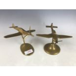 Two brass 'Trench Art' aeroplanes