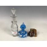 Three various enamelled / cut glass scent bottles, 19th Century and later