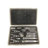 A mid 20th century cased set of Thornton drawing instruments