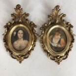 Two 20th century portrait miniatures in Rococo style gilt frames, each depicting a young lady,