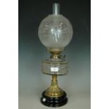 A Victorian glass and brass oil lamp, 58 cm