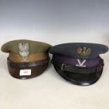 Two post-War Polish military peaked caps
