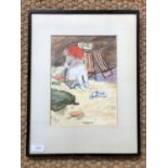 C*** J*** (19th century) Thrift, a humorous watercolour of a couple kissing on a beach, framed and