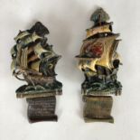 Two early 20th century enamelled brass novelty door knockers modelled as the Cutty Sark and The
