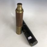 A Victorian three draw brass telescope, 1.25 inch objective, 67 cm extended, (a/f)