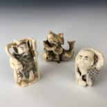 Three Meiji Japanese ivory netsuke, 5 cm, 4.5 cm and 4.5 cm respectively