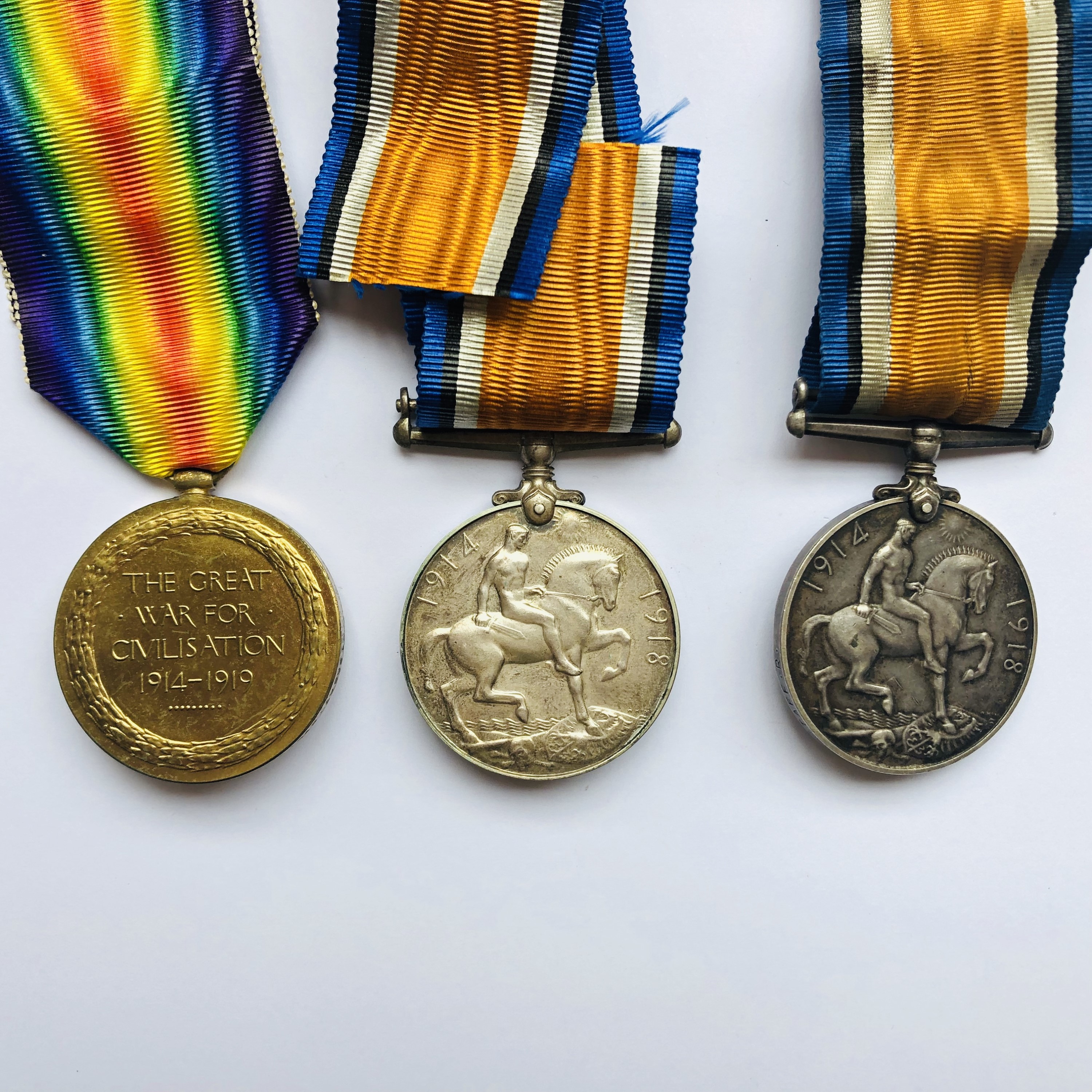 British War and Victory Medals to 138587 Cpl J Hinley, RE, together with a British War Medal to 7216 - Image 2 of 3