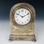 A George V silver table / boudoir clock, having a Borne case with engraved Women's Institute / WI