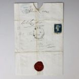 A QG 4-6 2d / Twopenny Blue imperforate stamp used on cover, the letter bearing the name of