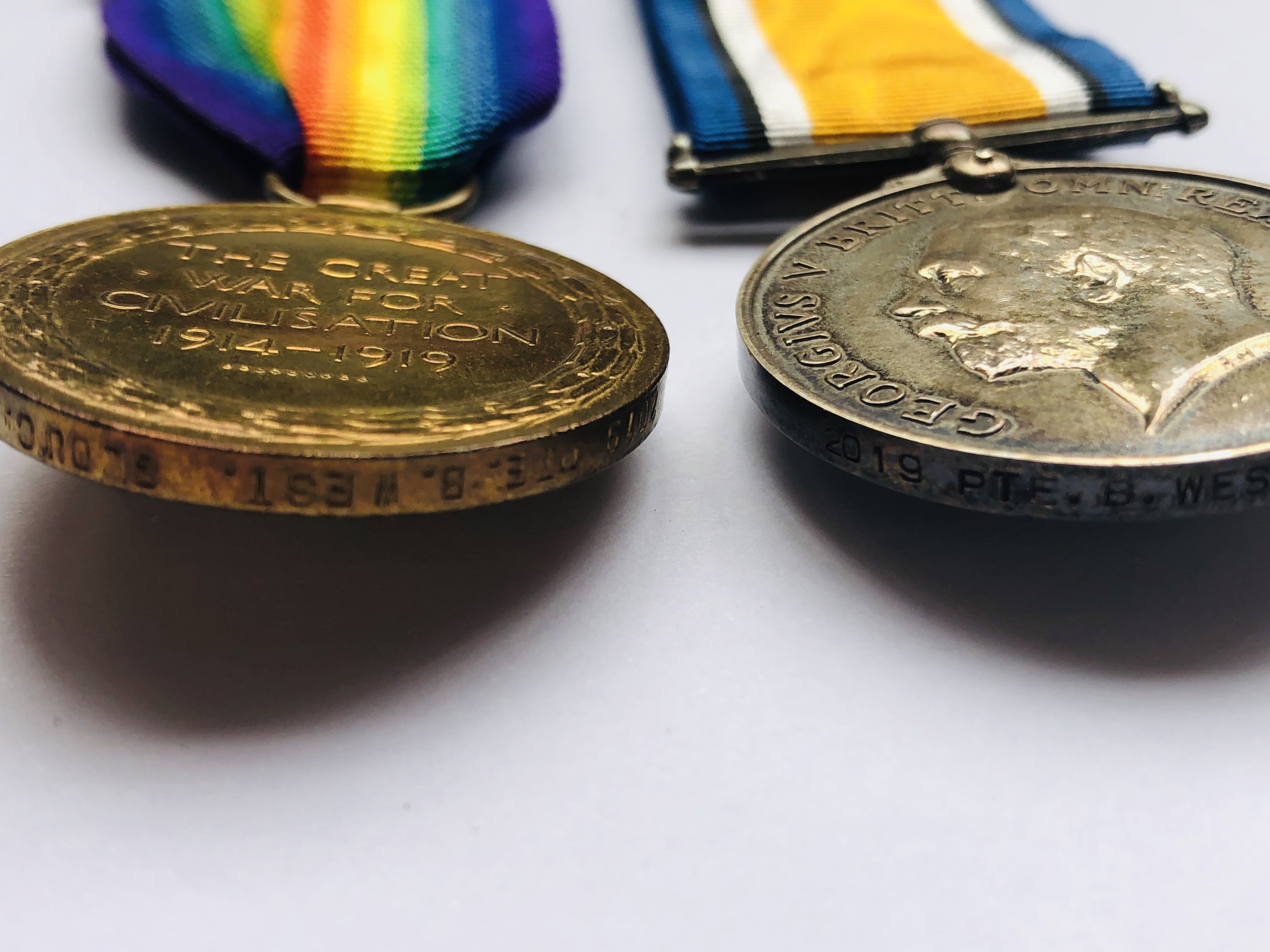 A Great War casualty group comprising British War and Victory Medals to 2019 Pte B West, - Image 6 of 11