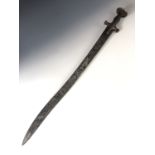A South Indian Sosun Pattah sword, the hilt is decorated in a geometric pattern of silver koftgari
