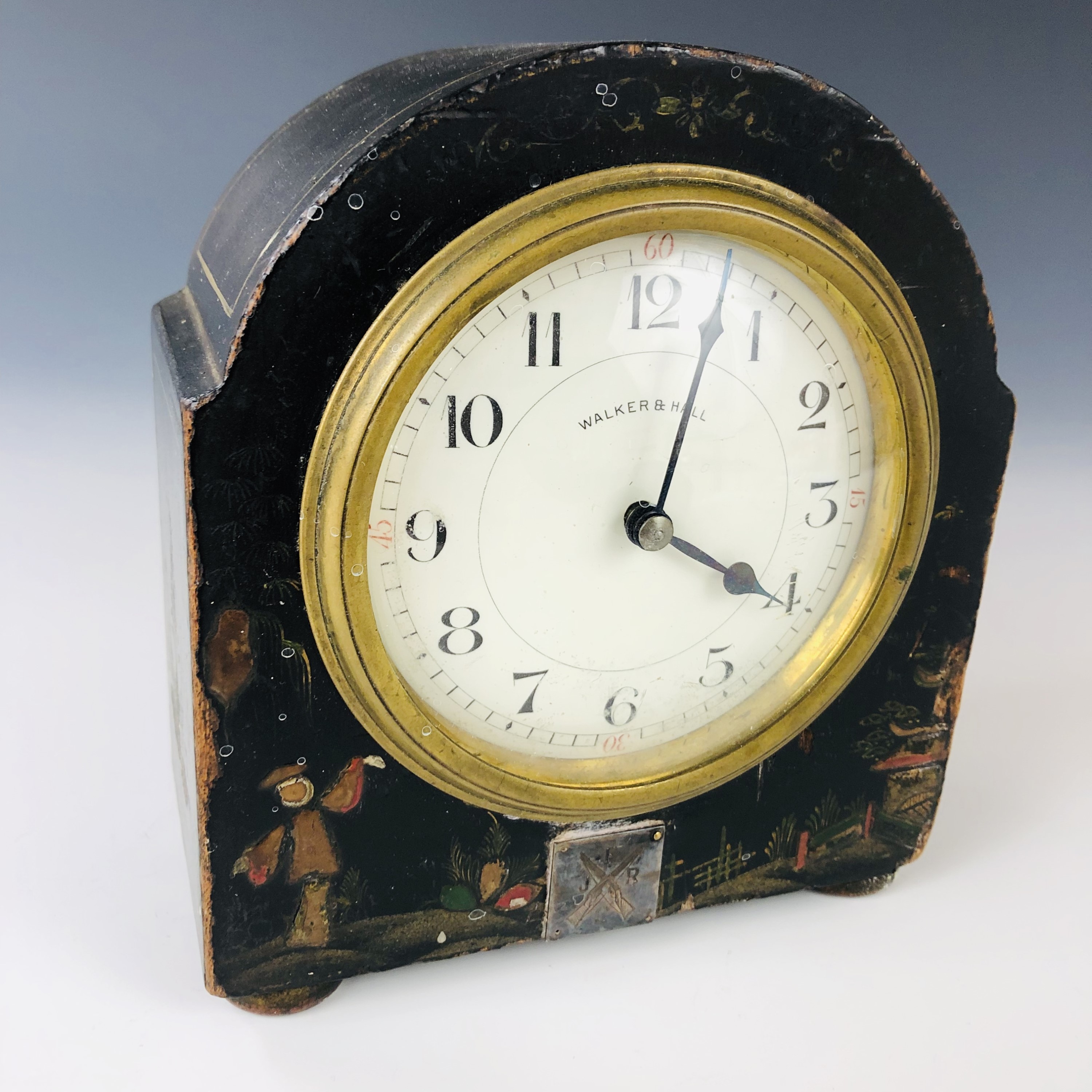 A late 19th century Japonisme mantle clock by Walker and Hall, dome-topped, and raised over four bun - Image 2 of 2