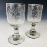 A pair of Victorian facet cut glasses, respectively wheel-cut 'Elizabeth Morris Born Dec 4th