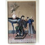 A pair of 19th century Chinese watercolour paintings of a court Mandarin / dignitary and his wife,