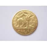 A Wilhelm II 1916 German East African Tabora emergency issue gold 15 Rupien coin, designed by