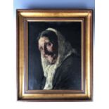 Vaclav Brozik (Czech, 1851-1901) Tender chiaroscuro head and shoulders portrait of an elderly