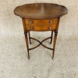 A Sheraton revival string-inlaid and cross-banded mahogany occasional / sewing table, 42 cm x 60