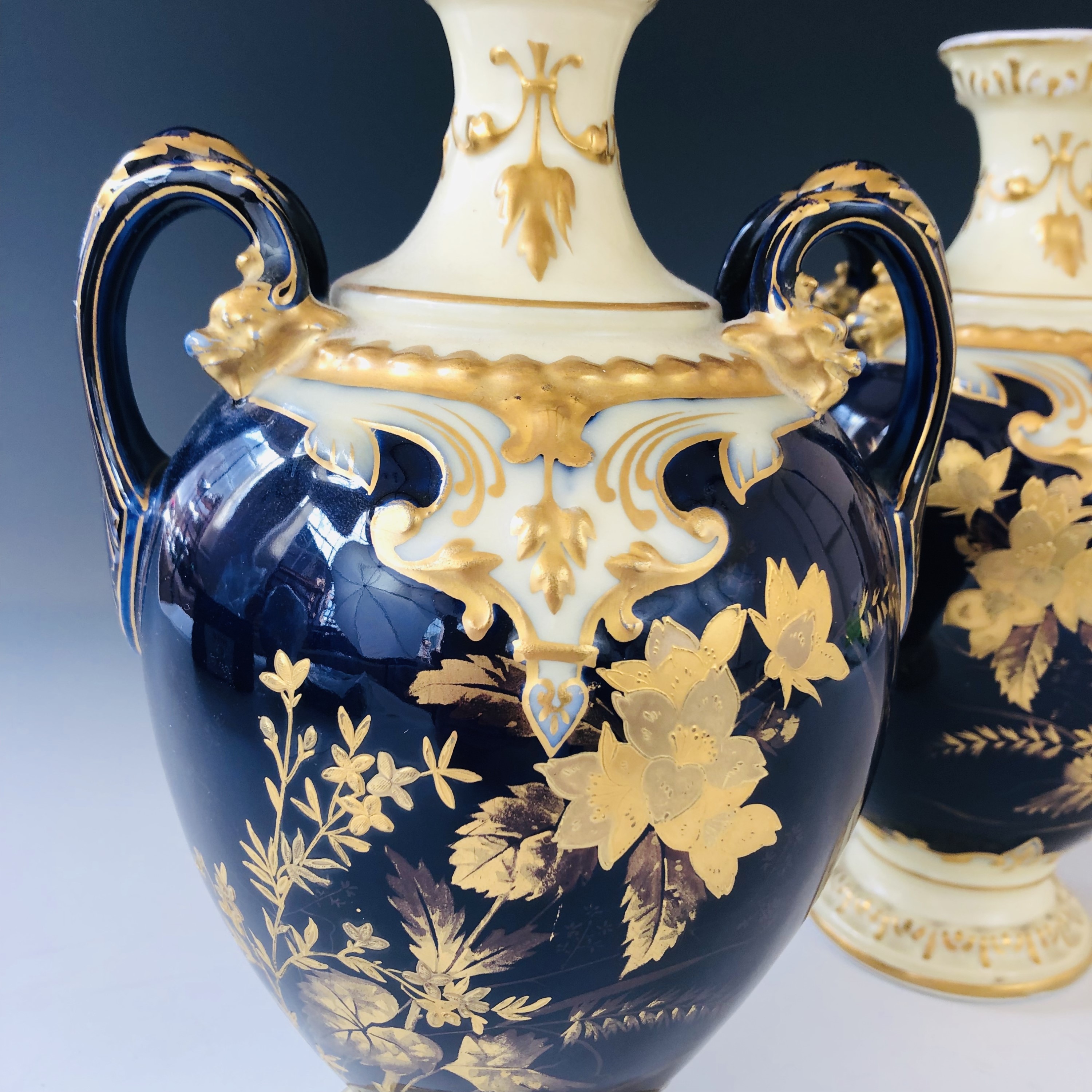 A pair of Bernardaud Limoges oviform vases, each having an everted rim, a pair of bifurcated - Image 2 of 3