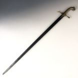 An early 19th Century bandsman's sword, having a cast brass hilt with pommel in the form of a