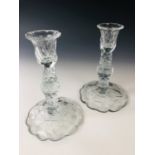 A pair of George III facet-cut glass candlesticks, 20.5 cm