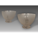 A pair of Victorian etched glass bowls in the style of Norwood, decorated with Grecian warriors