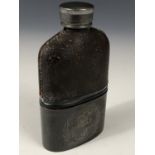 A Great War hip flask, the Britannia metal cup engraved with the badge of the Royal Flying Corps and