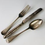 A Victorian silver three-piece Christening set, comprising knife, fork and spoon, each element