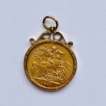 A Victorian 1891 gold sovereign, in a yellow-metal pendant mount, stamped '9ct', 9.7g