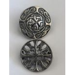 Two Iona white-metal brooches of Celtic design, 14g total