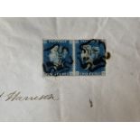 A QV SG 4-6 2d / Twopenny Blue imperforate stamps used on cover, the 1841 dated letter bearing a