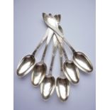 Six Danish silver tea spoons by Christian F Heise, decorated in a variant reed and ribbon pattern,
