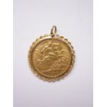 A 1910 half Sovereign in pendant mount