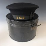 A Second World War Royal Navy Rating's cap and tin